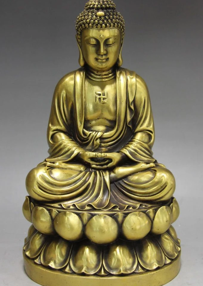 

Tibet Buddhism Brass Copper Sit lotus flower Shakyamuni Tathagata Buddha Statue