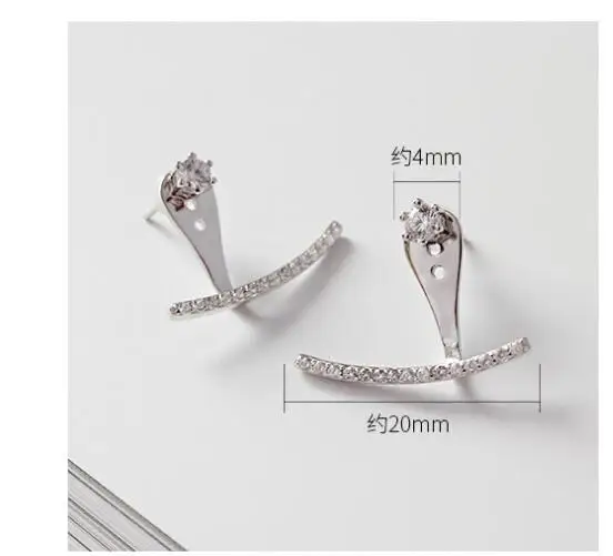 Genuine 100% 925 Sterling Silver Bling double-faced CZ Small Arc Stud Earrings for Women Jewelry | Украшения и аксессуары
