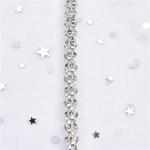 silver with clear 1 ярд/Лот, стразы, отделка, прозрачный кристалл, AB Цвет, цепочка с жемчугом, стекло, камень, серебро, золото, блестящая веревка, SS28, 6 мм, для свадьбы - Цвет: silver with clear