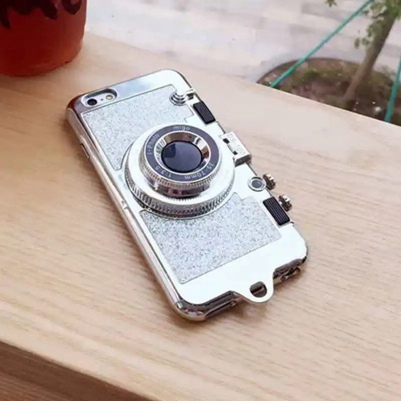 3D Симпатичные Ретро камера чехол для iphone X Зеркало чехол для iphone XS MAX 6 6s 7 8 плюс стенд держатель силиконовый чехол телефона+ шнурки - Цвет: Silver