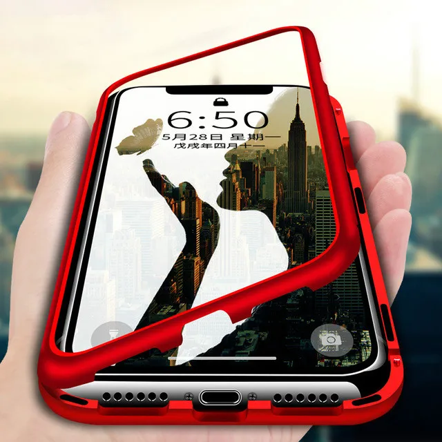 Magnetic Adsorption Phone Cover For iPhone XS Max XR X 10 Flip Case Tempered Glass Metal 7 8 Plus 6 6S |