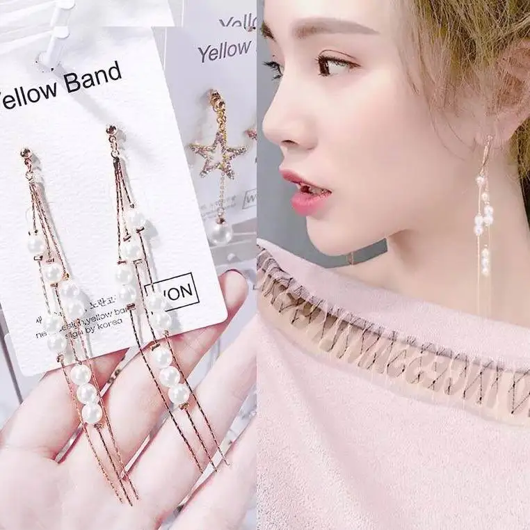 MENGJIQIAO 2018 новые элегантные длинные висячие серьги с искусственным жемчугом и