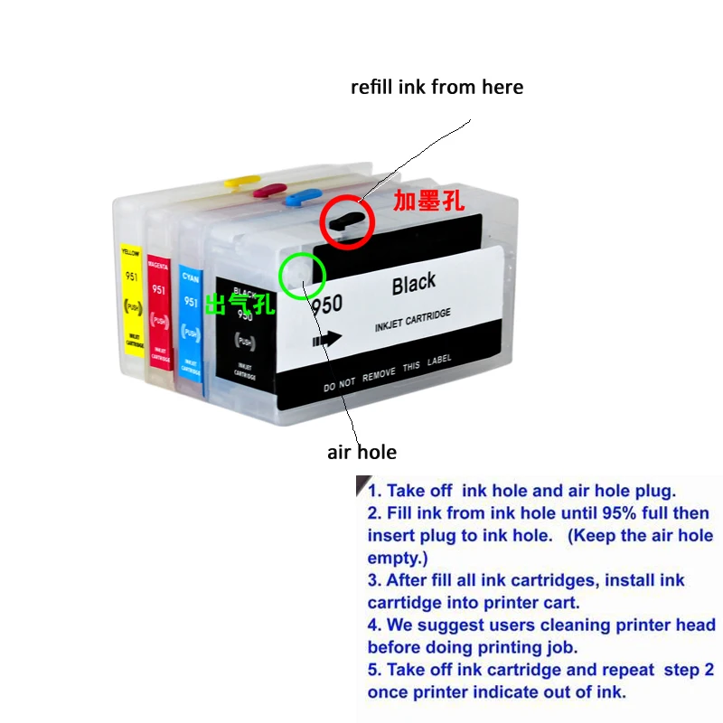Картридж для принтера HP 950 951 Pro 8100 pro 8600 8610 8620 8630 8680 8615 8625 8640 8660 8616|ink cartridge|refillable ink