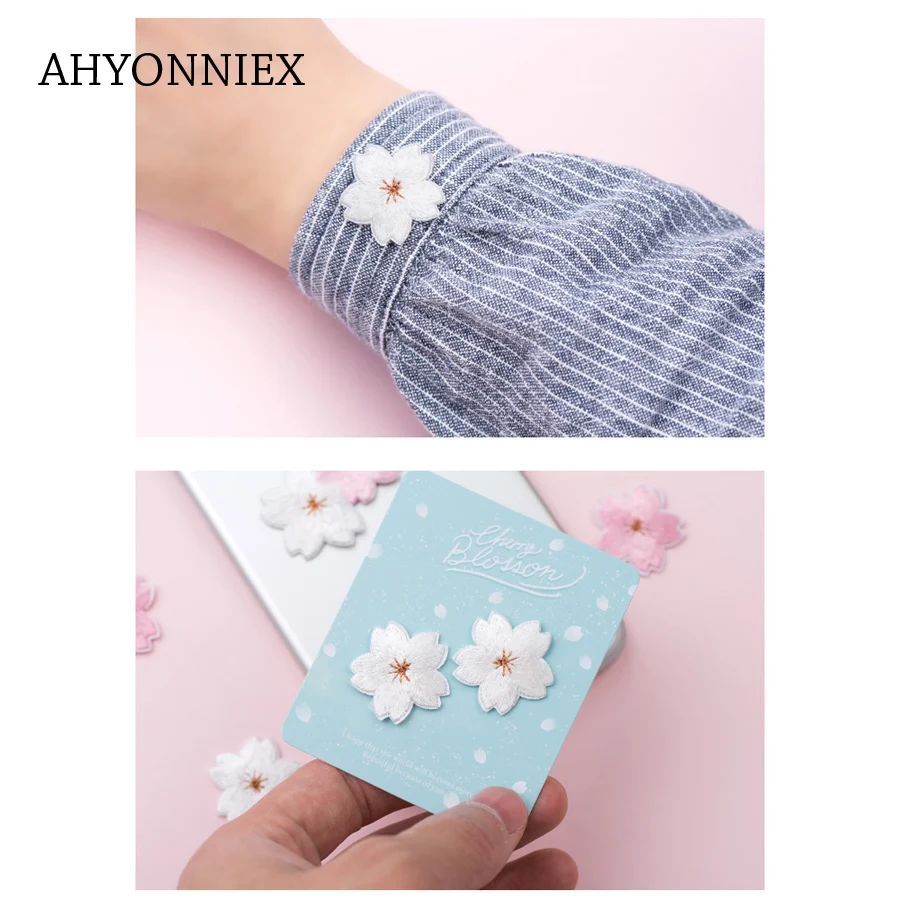 AHYONNIEX 1 шт Белый Розовый Вишневый цвет вышитые нашивки цветы для девочек Сумка джинсы Утюг на нашивках для одежды