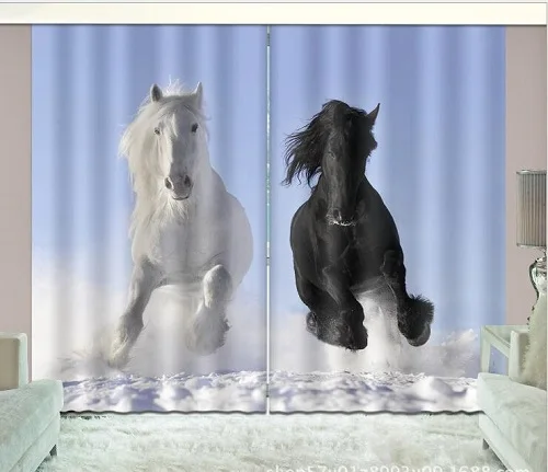 Черный и белый конь 3D оконные шторы затемненные Гостиная Офис Спальня Шторы Rideaux Cortinas Индивидуальный размер наволочка - Цвет: 3D Curtains