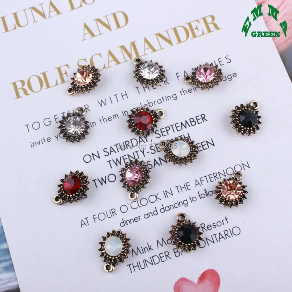 tiny mini size Charm crystal round sunflower 13 mm 10 pcs retro vintage gold tone Bracelet Necklace Jewelry Accessory DIY Craft | Украшения
