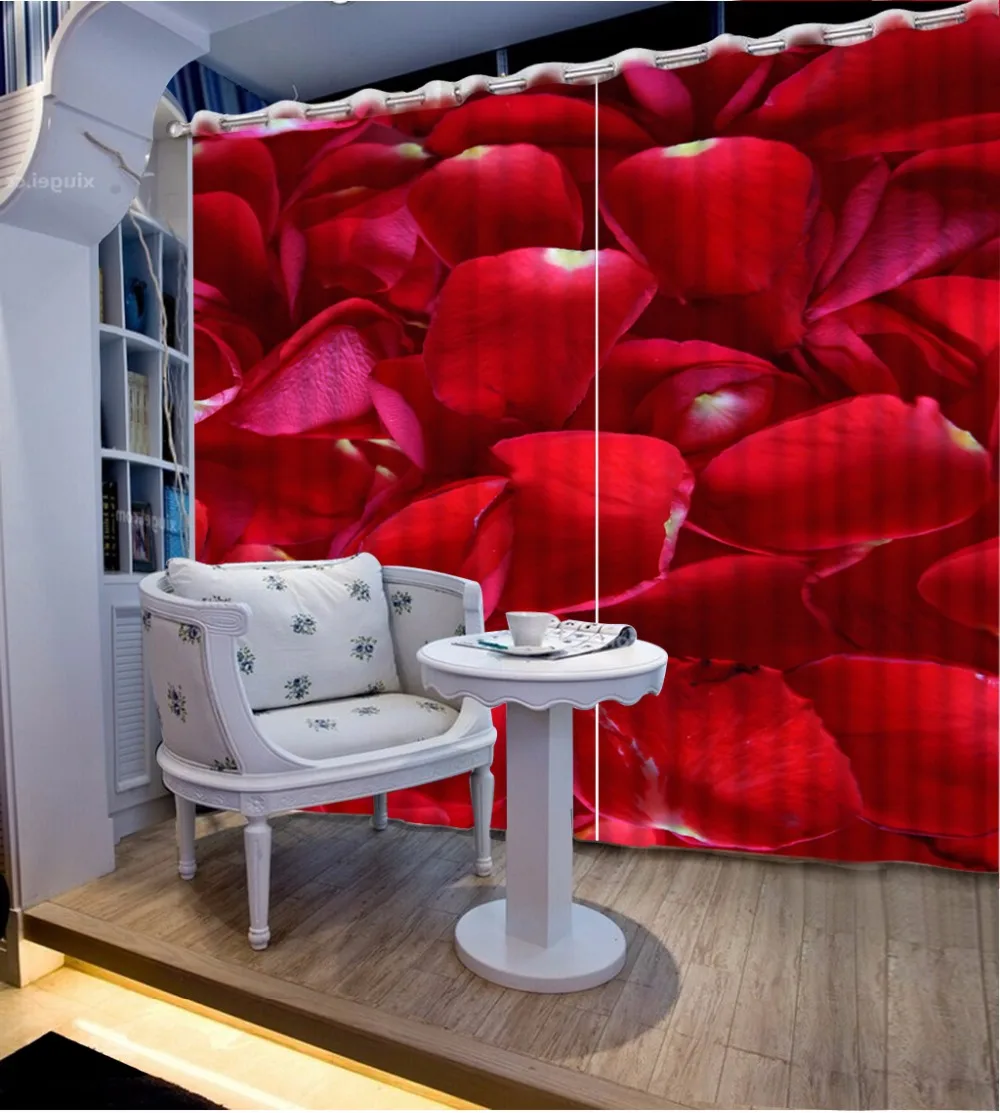 customize 3d curtains for living room Red rose petals short kitchen window photo | Дом и сад