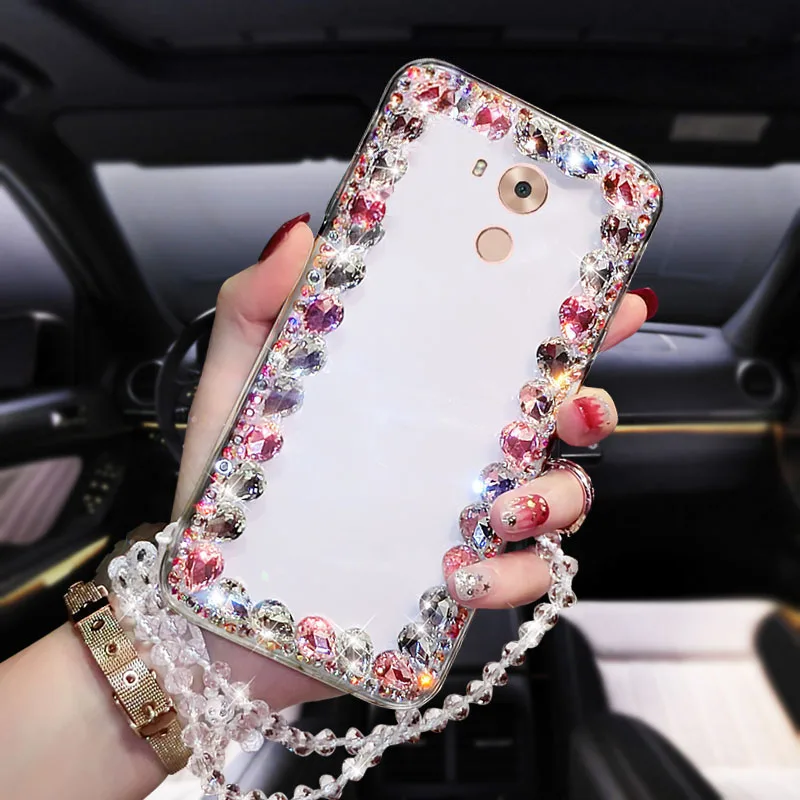 For Huawei mate8 four sides big flash drill mobile phone shell fashion transparent anti-drop send white beads | Мобильные телефоны