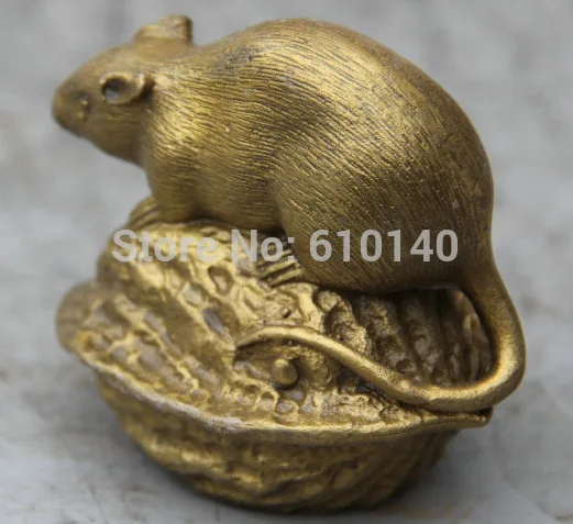 ZSR FF4868 Chinese Brass Zodiac Year Mouse Rat Mice Animal Walnut Carya Statue Sculpture | Дом и сад