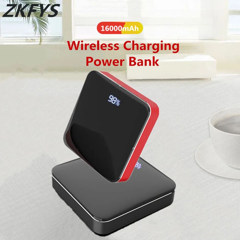 

ZKFYS 16000mAh мини беспроводной внешний аккумулятор Двойной USB быстрая зарядка 2.1A Быстрая зарядка алюминиевый сплав зеркальный внешний аккумуля...