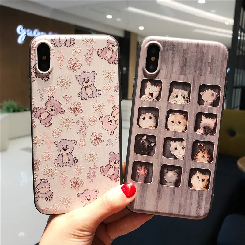 JiBan For iphone X Fashion Cute Love Animal Bear Cat TPU Soft Silicon Back Phone Cover Case Shell Apple 6 6S 7 8 Plus |