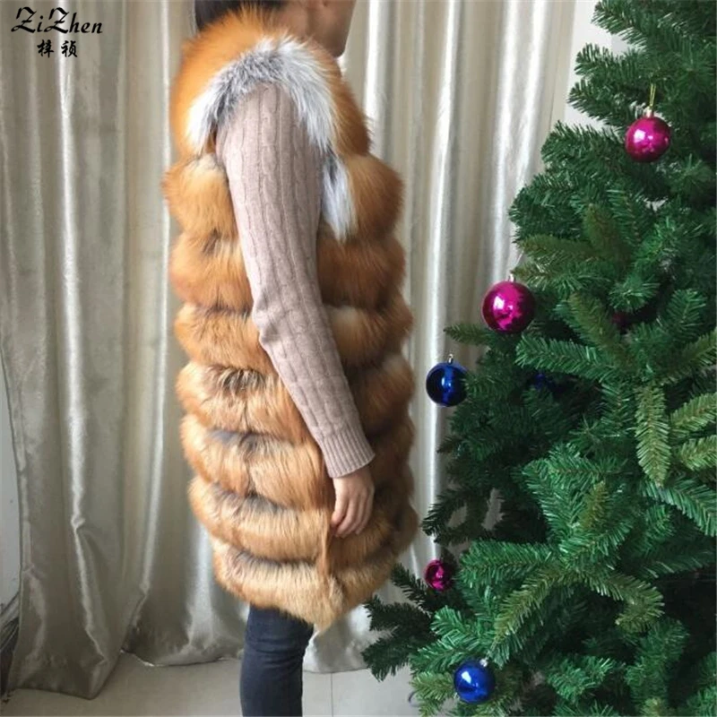 Новые длинные из натуральной серебро и красный жилет меха лисы для Для женщин