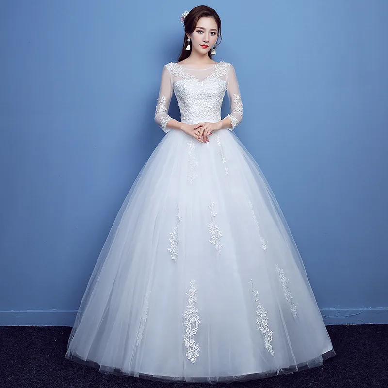 Фото Свадебное платье с длинными рукавами 2019 свадебное бальное простое иллюзионное