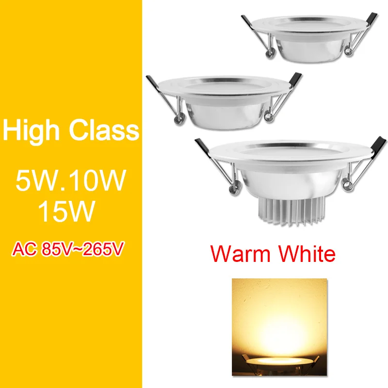 Warm White HighClass Потолочный светильник 3 Вт 5 Вт 9 Вт 12 Вт 15 Вт 18 Вт Светодиодный светильник серебристо-белый ультра тонкий алюминиевый AC110V 220 в 240 В Круглый Встраиваемый светодиодный точечный светильник - Испускаемый цвет: Warm White HighClass