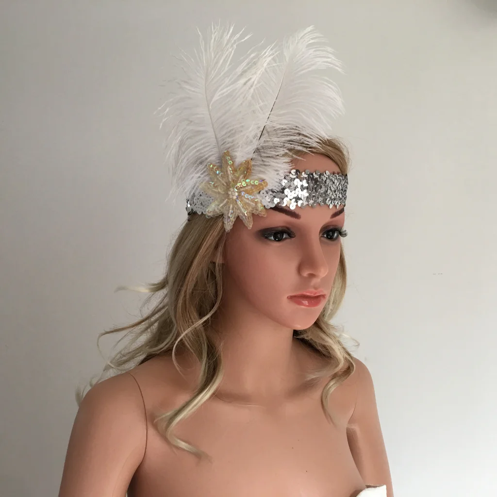 Свадебный головной убор с блестками и белыми перьями в стиле 90-х Гэтсби аксессуар