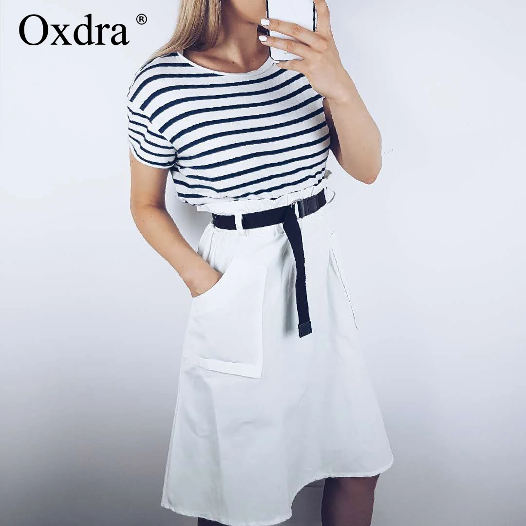 Oxdra Одноцветный мешок длиной до колена юбки с поясом повседневные штаны модные