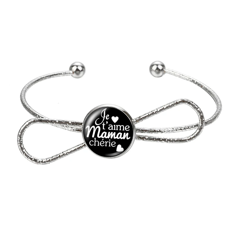 New Je tɺime mama papa love family words glass cabochon bangle Bow style silver color Cuff bracelet jewelry Gift ZB0440/0653 |