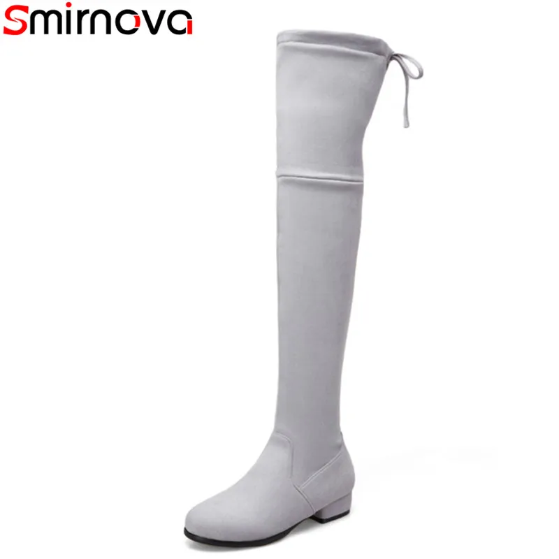 Smirnova/Новое поступление Высокие сапоги до бедра Однотонные зимние с узкими