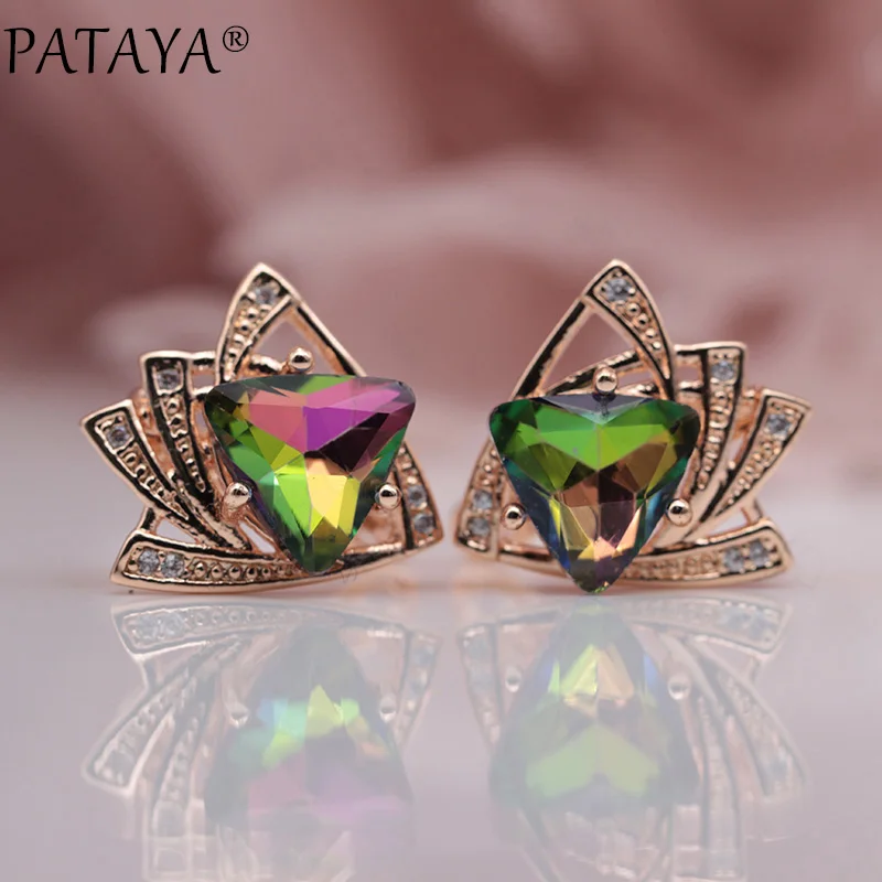 Новые синие треугольные серьги PATAYA 585 розовое золото разноцветные кубические