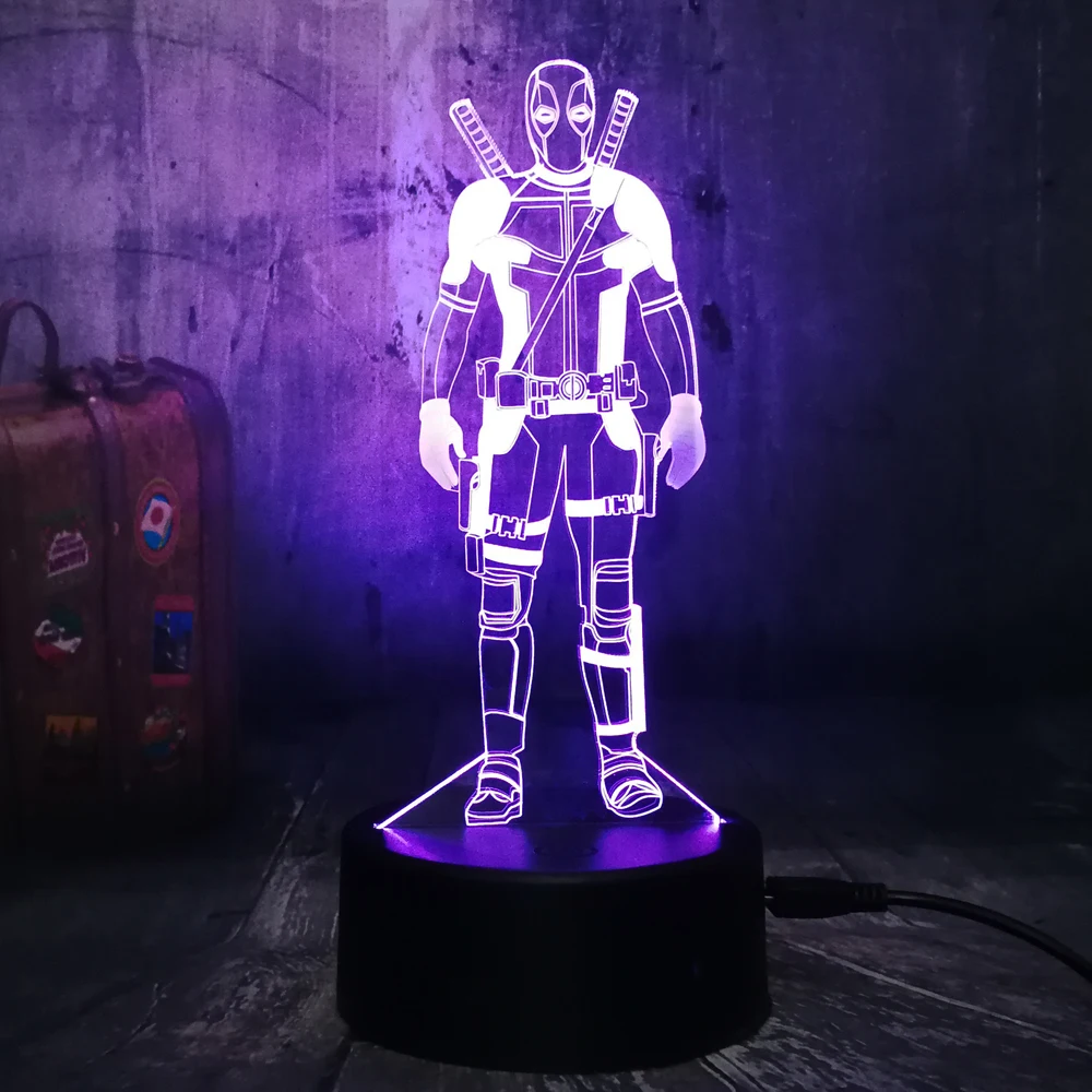 Настольная лампа Marvel Deadpool Cool Hero 7 цветов меняющая цвет 3D RGB светодиодный ночник USB