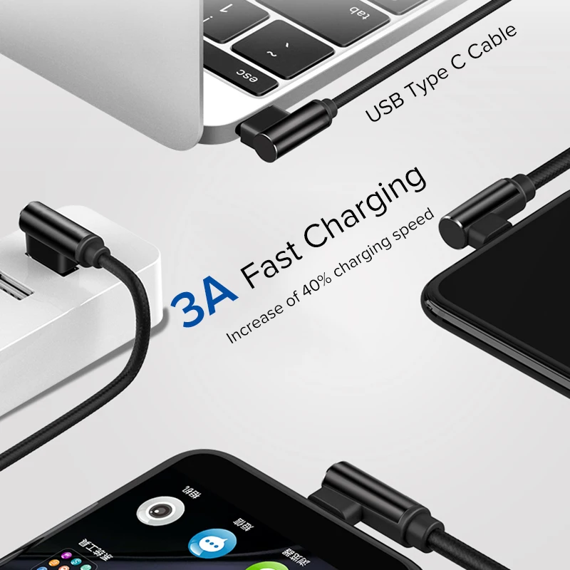 Кабель зарядный EECPT USB Type C 90 градусов 3 А|Кабели для мобильных телефонов| |