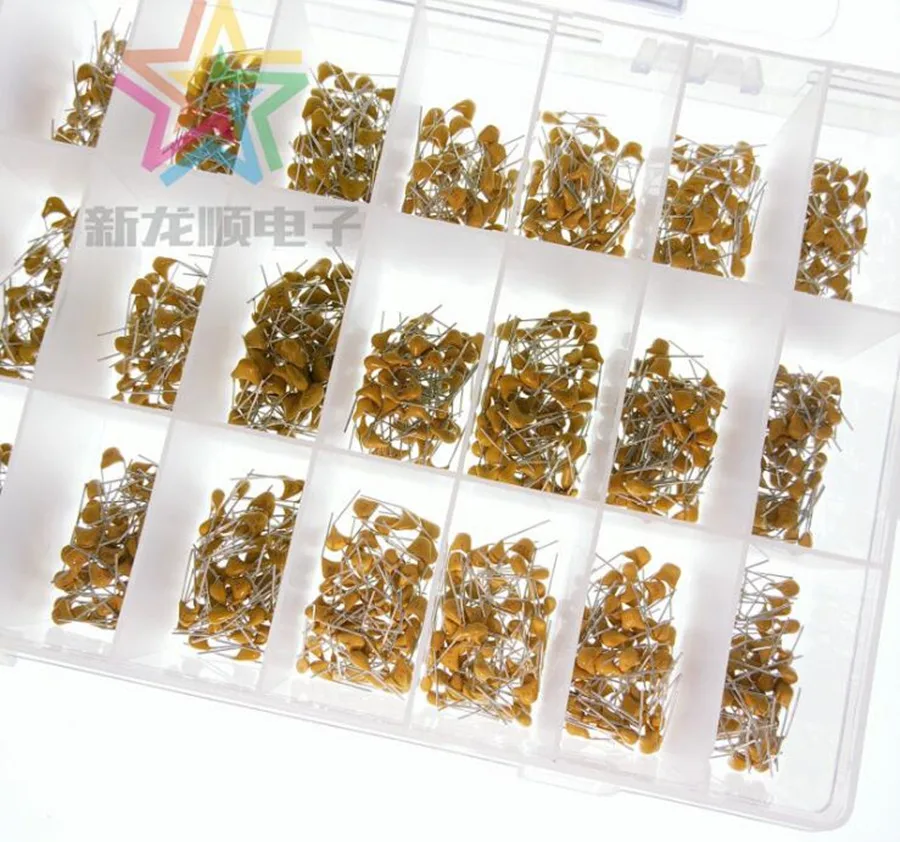 24 Valuesx50 1200pcs 10pF~10uF (100~106) 20PF 47PF 100PF 150PF 220PF 330PF Multilayer Monolithic Ceramic Capacitor Assorted kit |