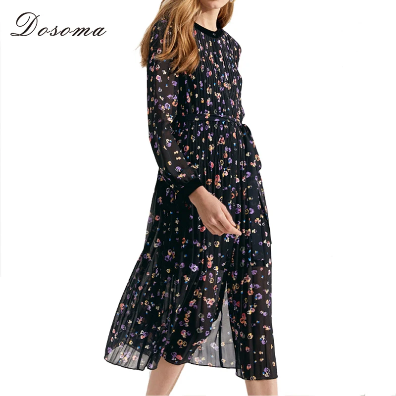 DOSOMA из шифона с цветочным рисунком женское платье Лето Высокая талия большой