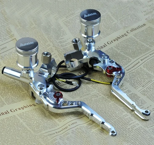 Sliver One Pair CNC рычаг руль гидравлический клатч главный цилиндр тормозного насоса мотоцикл гоночный мотоцикл универсальный для Yamaha Kawasaki Suzuki - Цвет: Sliver One Pair