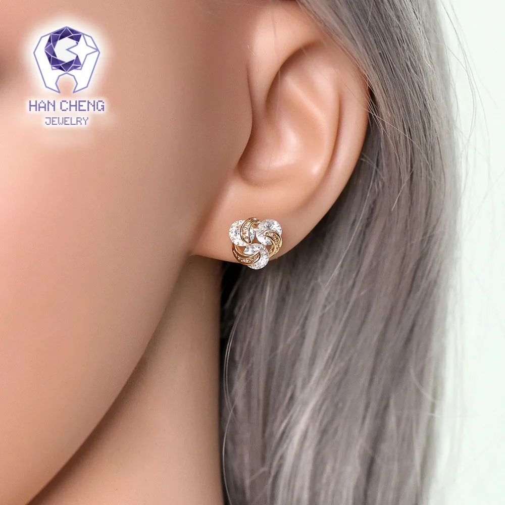 HanCheng новые модные роскошные медные золотые гвозди камень циркон спираль