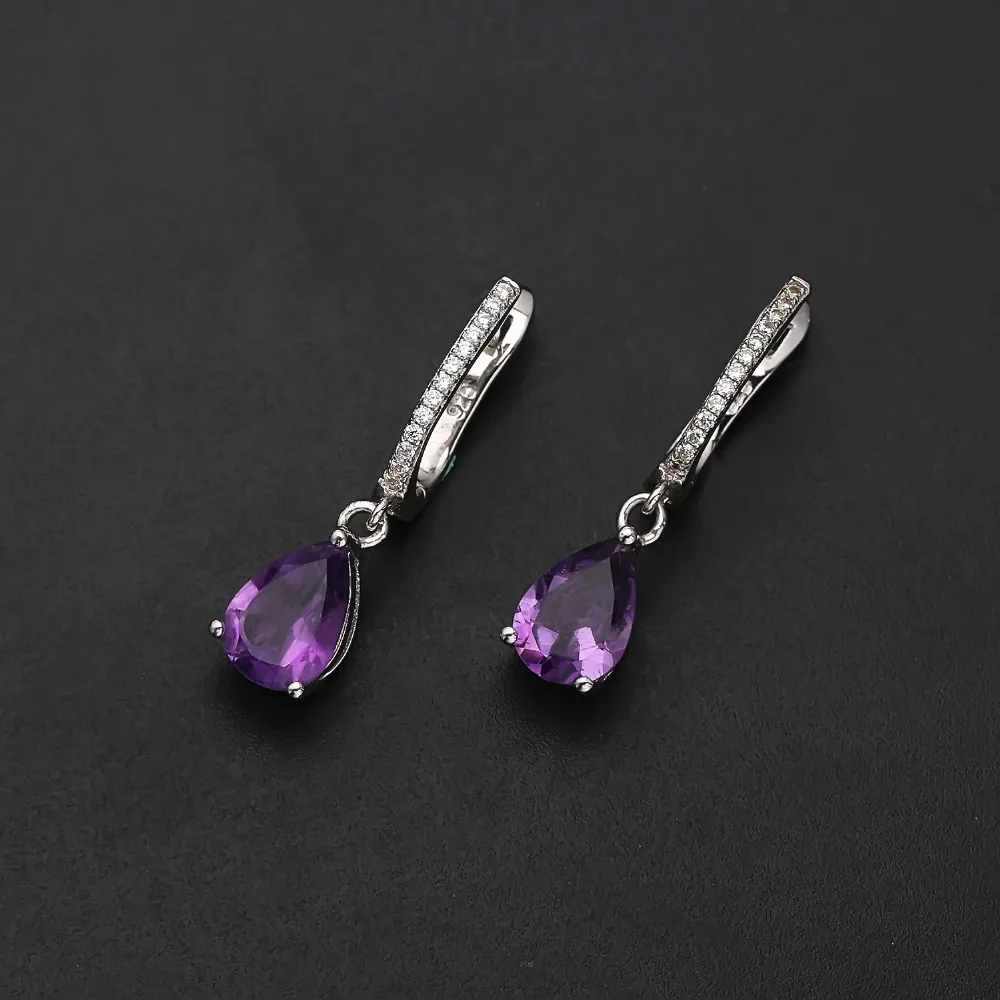 Жемчужные балетные 3.69Ct овальные серьги с натуральным аметистом 925 пробы серебряные серьги с драгоценным камнем для женщин Свадебные ювелирные изделия
