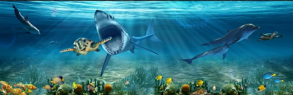 3d обои на потолок морской акулы Дельфина 3D стерео тема Космический фон |