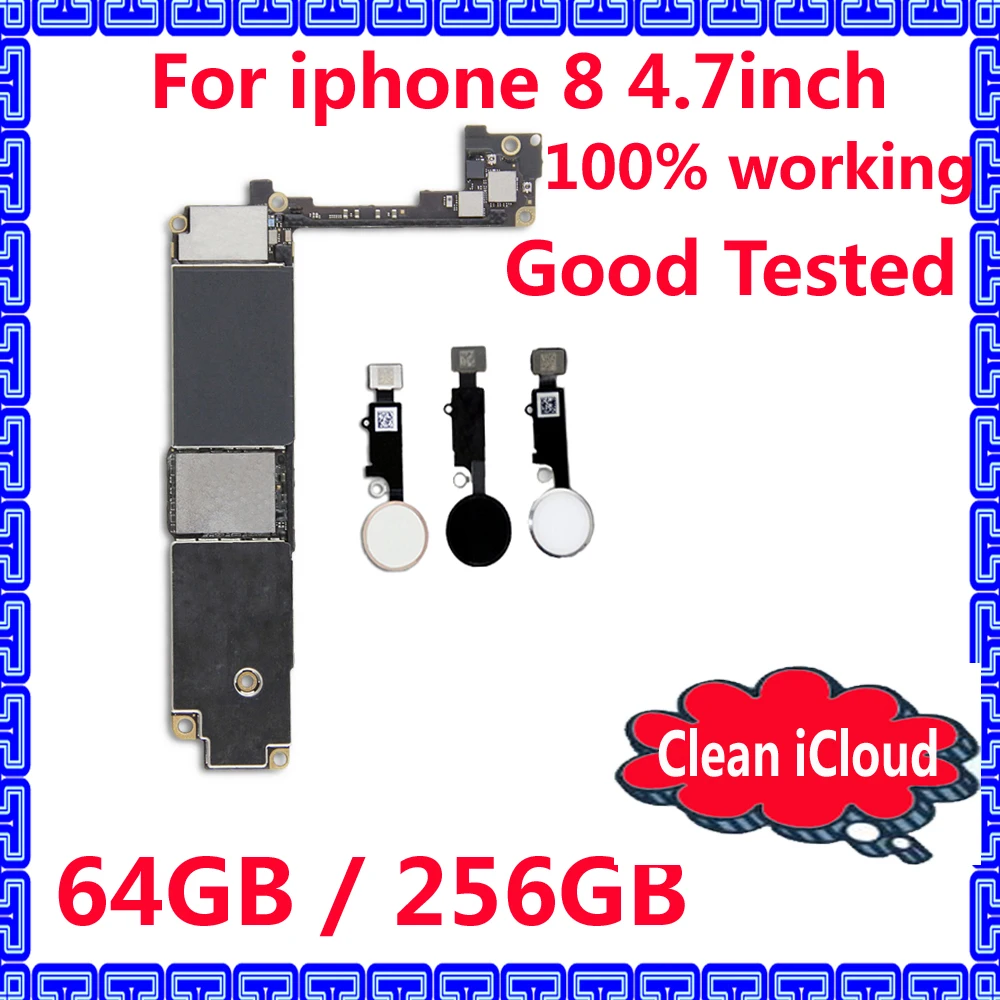 

100% working mainboard with / without touch ID for iphone 8 Full unlocked motherboard IOS system Original logic board 64GB 256GB