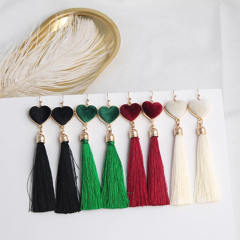 AE-CANFLY Classic Red Lover Heart Tassel Earrings Colorful Fringed Good Quality pendientes mujer moda | Украшения и аксессуары