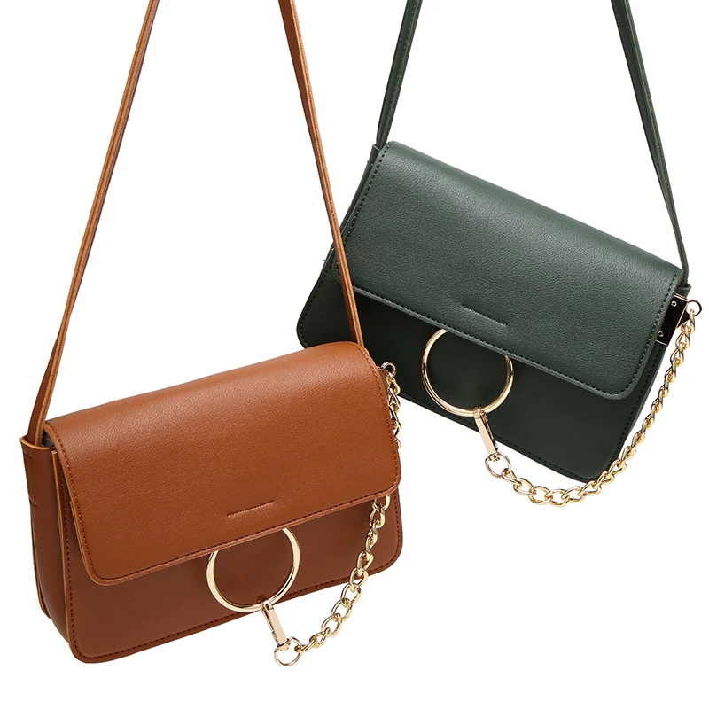 С металлическими цепочками модная женская сумка 2017 сумки Crossbody Flap bag коричневый