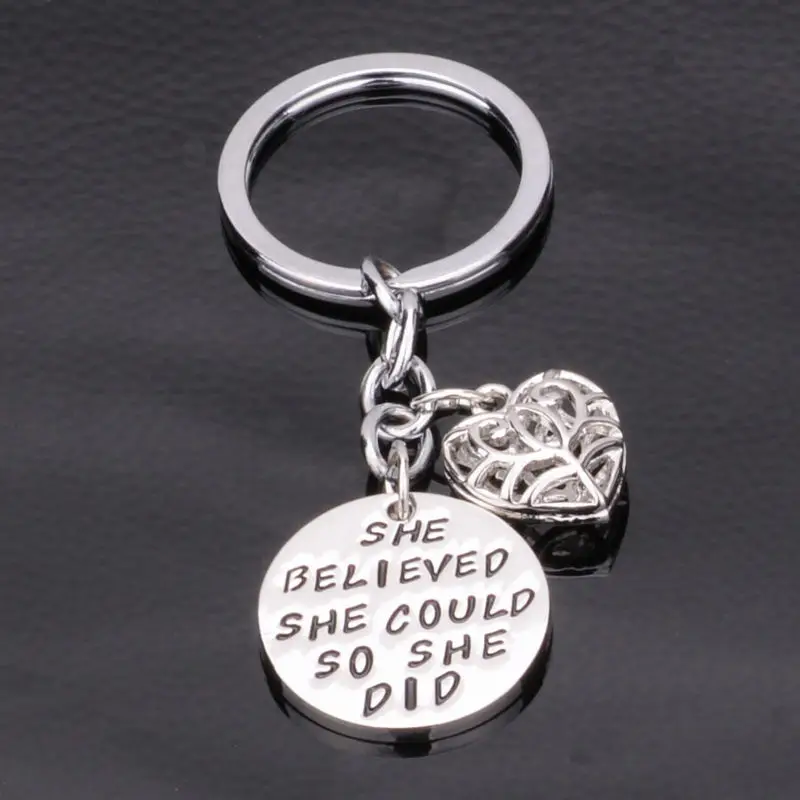 Модное кольцо для ключей She Believe Could So Do Hollow Heart ювелирное изделие брелок