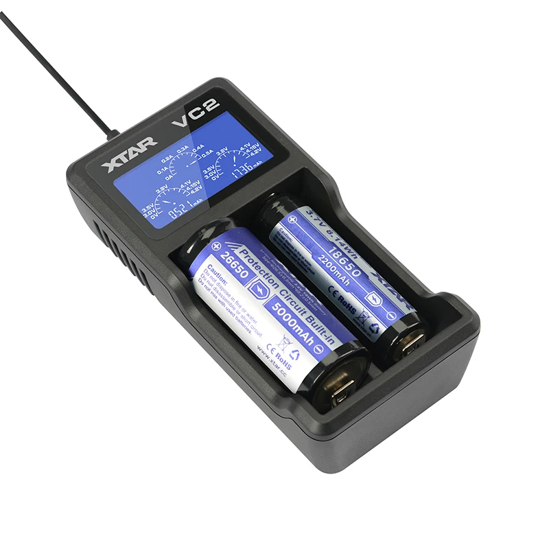 Новинка XTAR VC2 зарядное устройство Универсальный ЖК-экран дисплей USB Ni-MH/Ni-CD