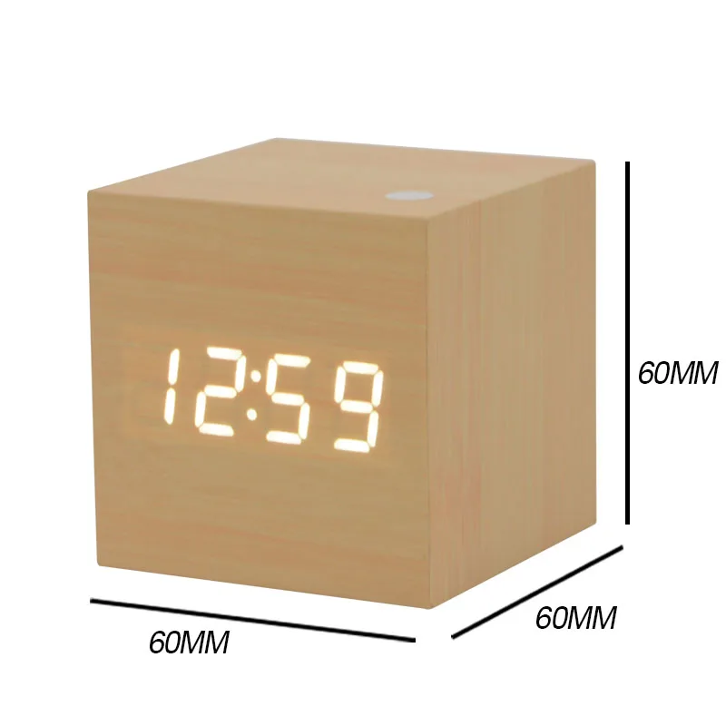 Деревянный квадратный светодиодный Будильник со звуковым управлением