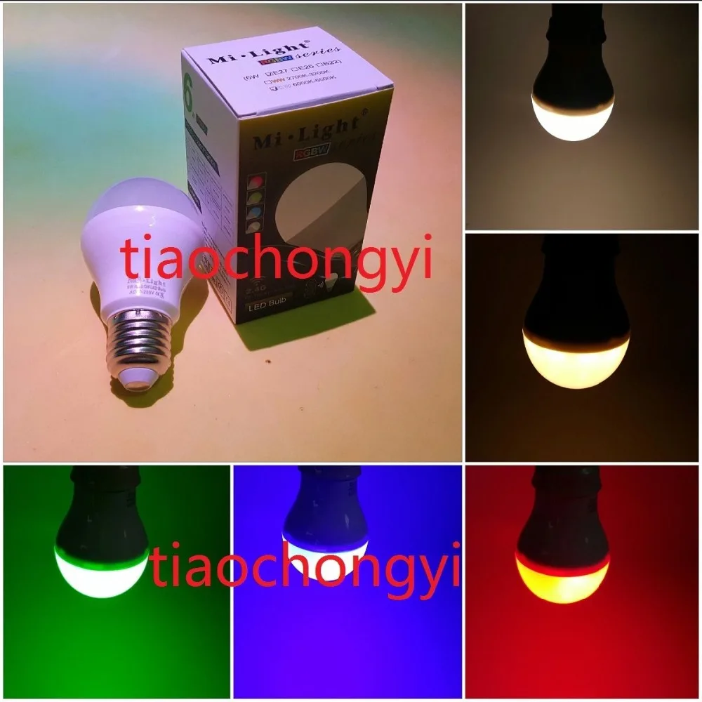 

2.4G 6W RGBW Warm white WIFI LED Light Dimmable Bulb Lamp E27 Mi Light AC86-265V