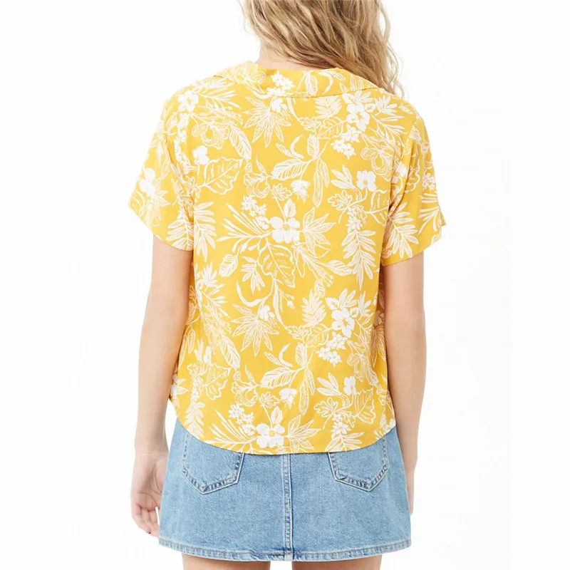

Vintage Floral Printed Shirt Women Summer Chiffon Blouse Short Sleeve Turn Down Collar Casual Plus Size Womens Tops and Blouses