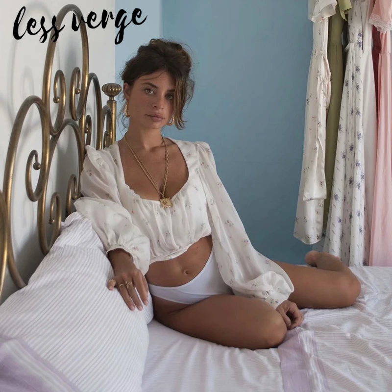 Lessverge Bnadage сексуальная шифоновая блузка с цветочным принтом рубашка для женщин