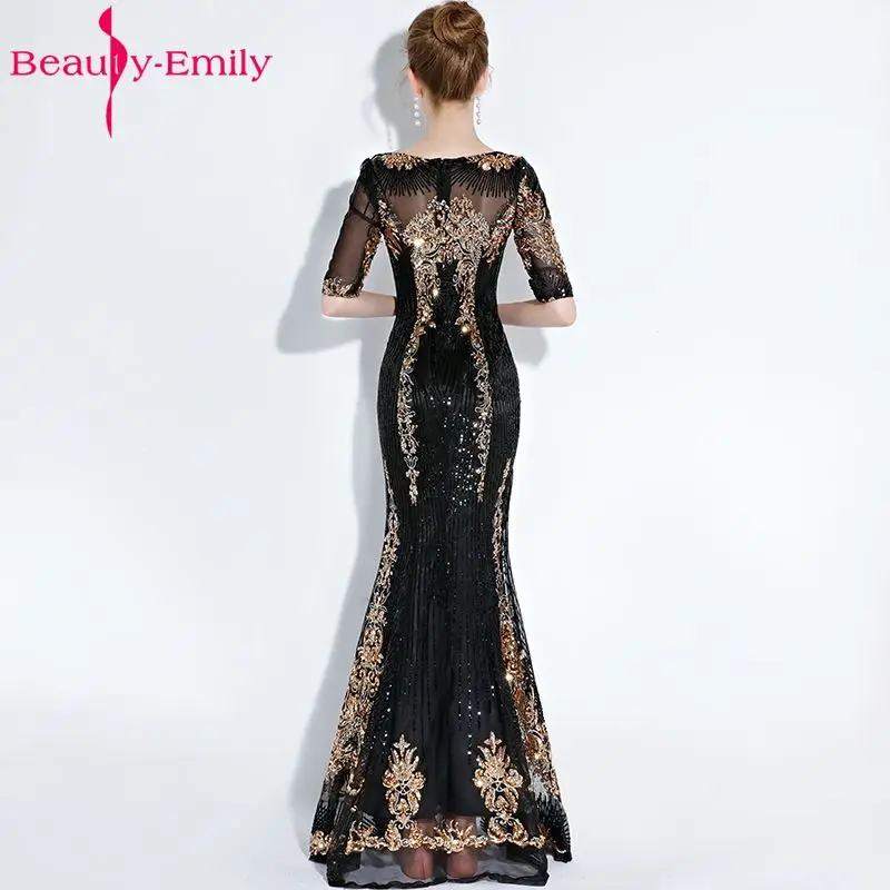 Beauty Emily элегантные вечерние платья русалки с бусинами 2018 Длинные круглым вырезом