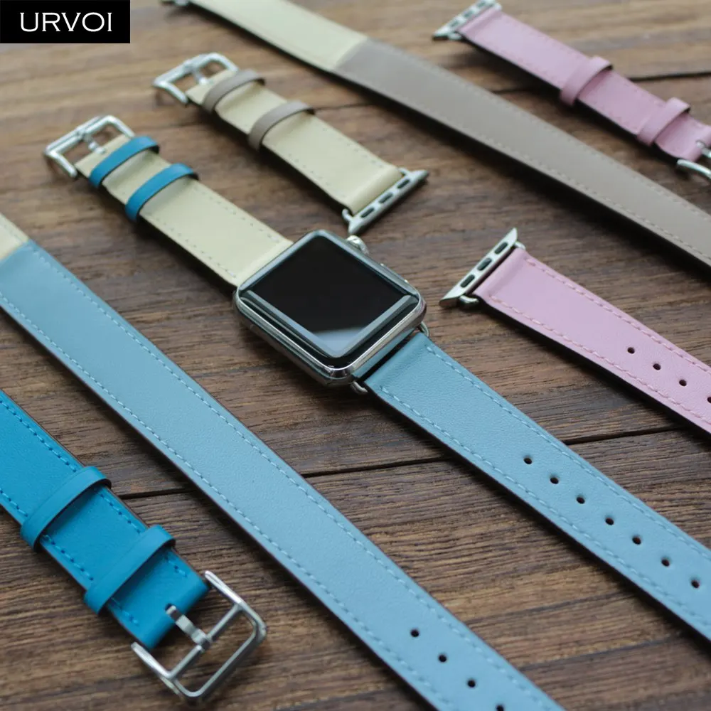 URVOI 2014 новый двойной ремешок для Apple Watch series 5 4 3 2 1 петля из натуральной кожи iwatch