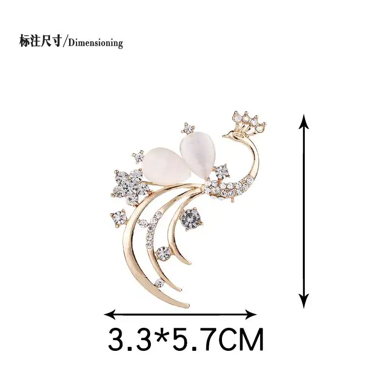 Rhinestone Peacock Pins and Brooches for Women Animal Brooch Opal Cat's Eye Dress Decoration Party Jewelry | Украшения и