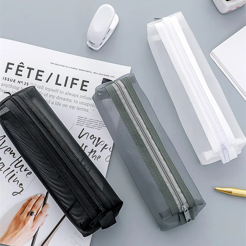 

Gimue 1 Piece Nylon Visible Zippered Square Mesh Stylus School Students Pencil Pen Bag/Case/Pouch/Holder, Black & White