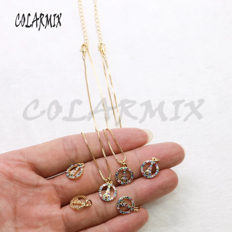 6 шт. Rianbow Циркон круглые подвесные украшения ожерелье милый маленький круглый