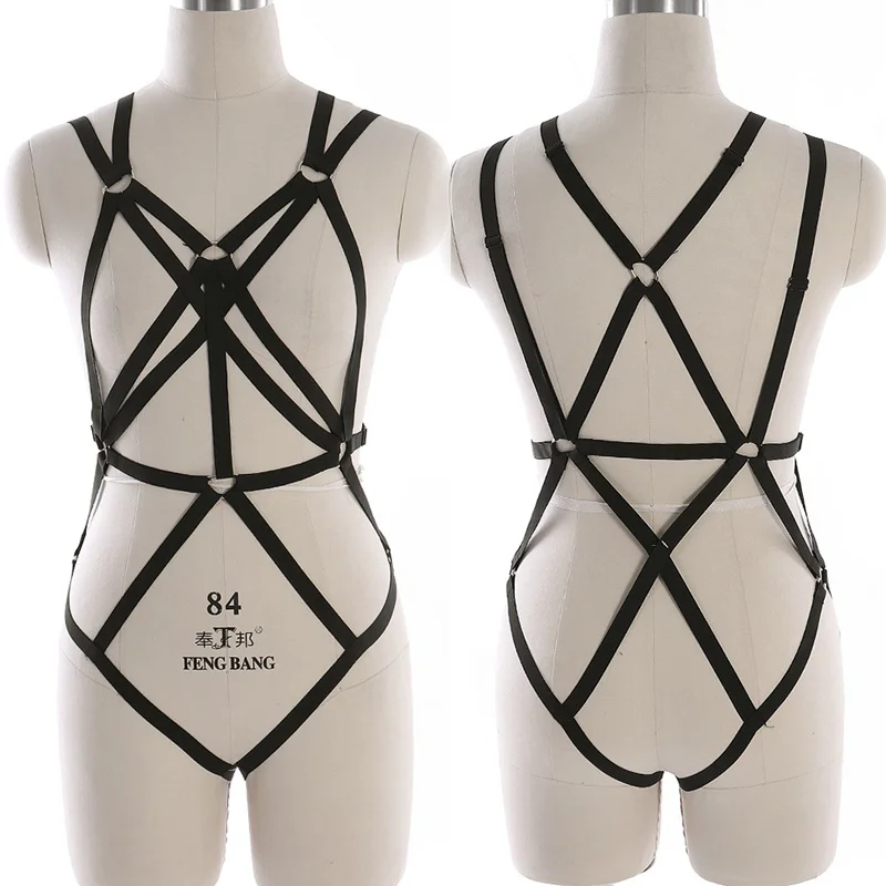 Black N0057 Body Harness Women Set Belt Garter Black Red Sexy Suit Bondage Cage Bra for Women Elastic Goth Festival Rave Dance Cosplay Wear - Цвет: Black N0057