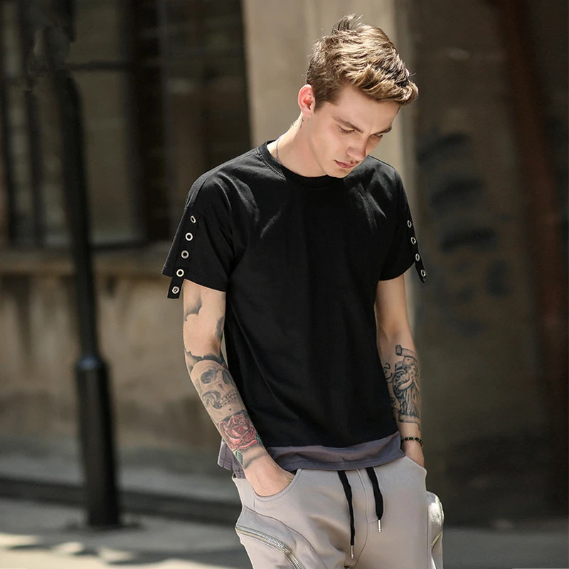 Летние мужские Новый Hipster Лоскутная футболка в стиле хип хоп бренд мужской одежды