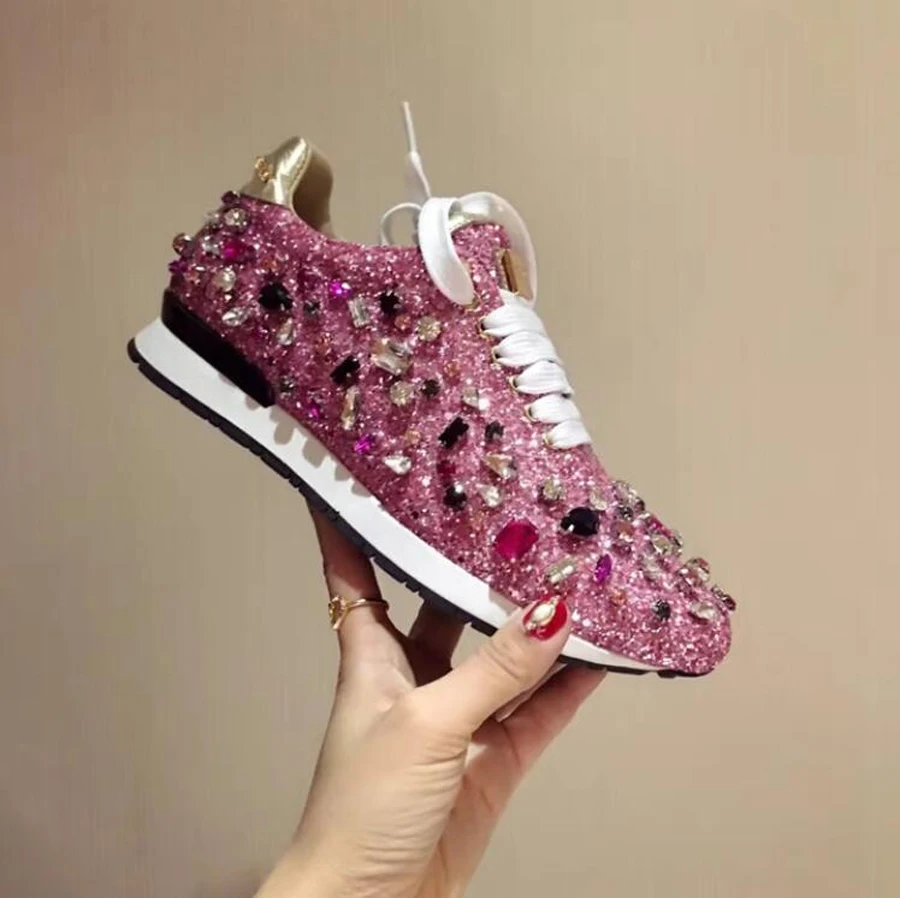 Stylesowner роскошные стразы кроссовки на шнуровке bling разноцветные туфли на плоской подошве с кристаллами и блестками Удобная женская повседневная обувь Новинка