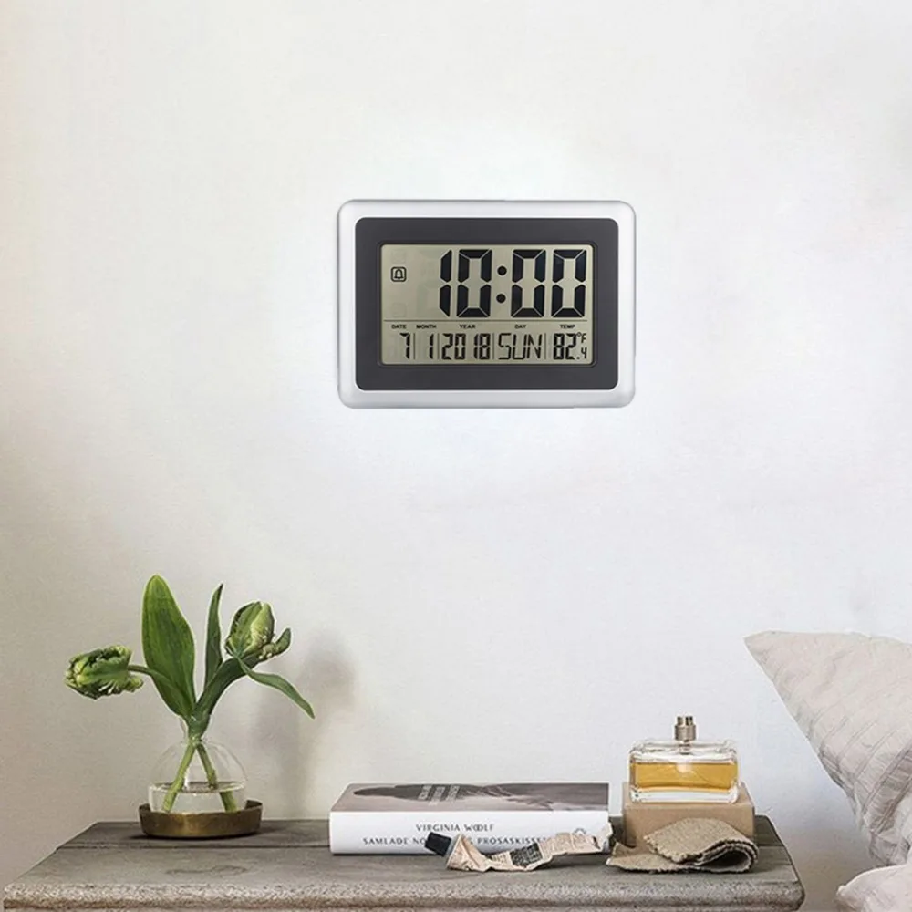 lcd Цифровые большие настенные часы с термометром, настольный календарь, будильник, электронный домашний измеритель температуры