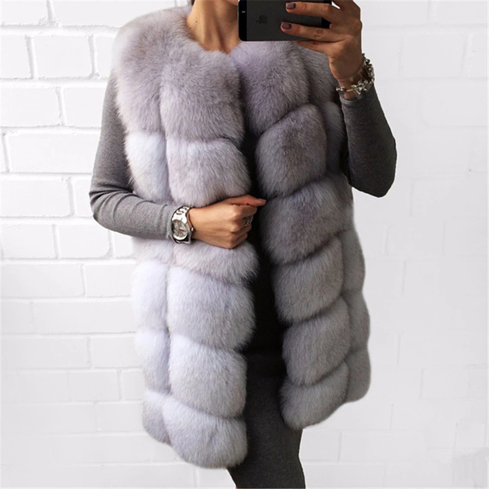 TOPFUR New Fashion Real Fox Fur Coat Women Winter Gray Vest Women Medium Long Solid Clothes Women Slim Vest Natural Fox Fur